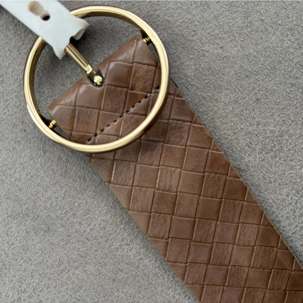 a new day Brown Woven‎ Belt with Gold Buckle